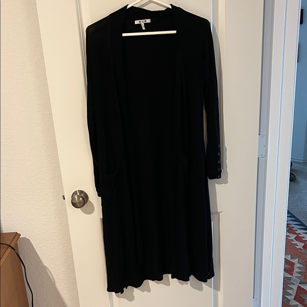 Black Long Open-Front Women's Dress Cardigan